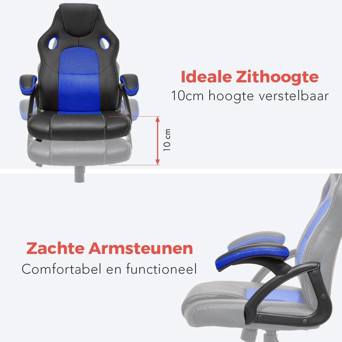 LifeGoods Chaise de jeu - Réglable - Chaise de jeu - Cuir synthétique - Bleu/Noir
