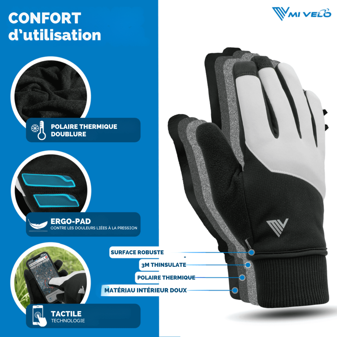 Gants d'hiver MIVELO THERMO-FIT - Polaire thermique & 3M Thinsulate - Unisexe - Taille S - Noirs & Blancs