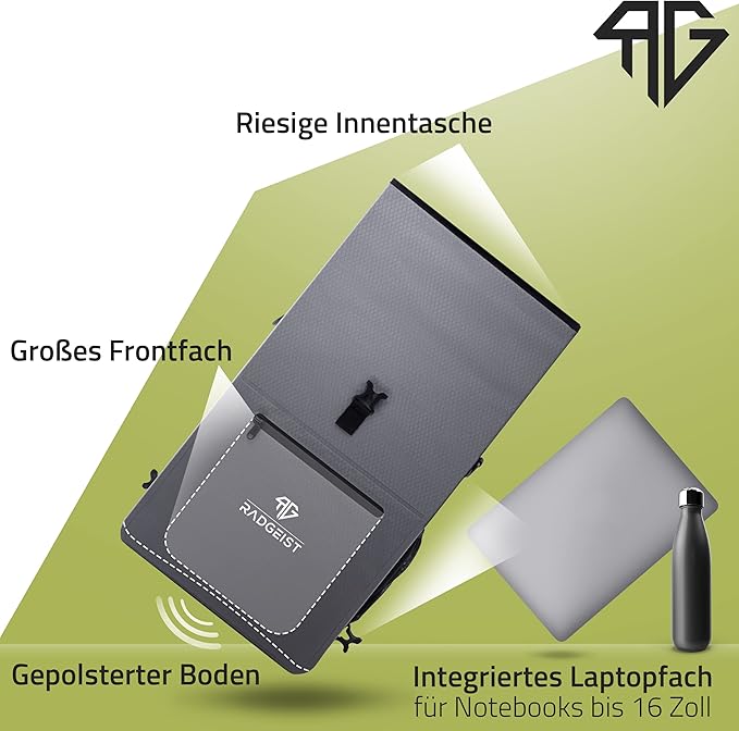 RADGEIST 3in1 sacoche vélo pour porteur - sacoche vélo étanche, extra robuste avec fermeture rapide - sac à dos vélo (25 litres) - sac à dos vélo (gris)