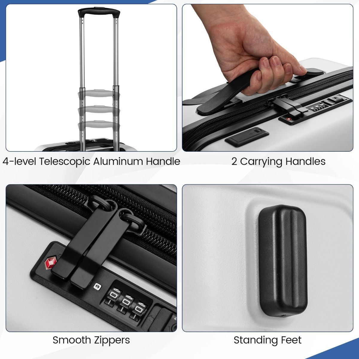 Valise Coast - Extensible - Avec serrure TSA et prise de recharge - Blanche, 20 pouces
