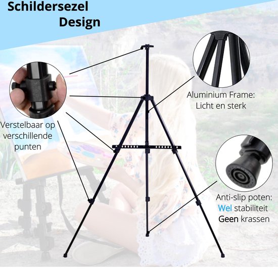 Chevalet CreaTime réglable et pliable pour adultes, avec housse de protection/sac de transport de luxe, chevalet de plein air