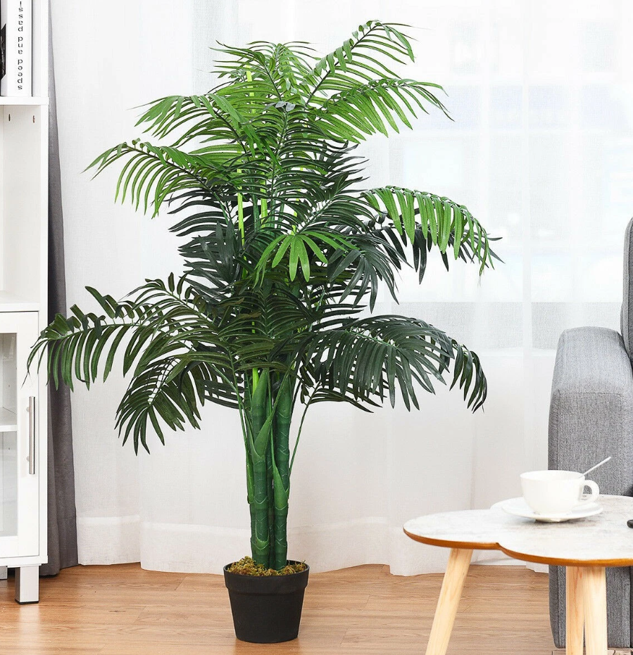 Palmier Areca artificiel de 1,1 mètre de haut - Arbre décoratif en soie avec panier pour l'intérieur et l'extérieur