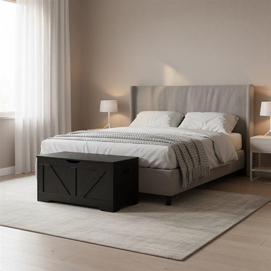 DMV - Boîte de rangement - Boîte de rangement en bois - Boîte de rangement - Boîte à jouets - Boîte à couvertures - Boîte de rangement d'intérieur - noir - grand - 100 x 40 x 46 cm