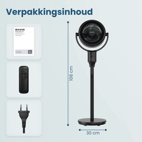 Ventilateur sur pied Auronic - Ventilateur sur pied - Refroidisseur d'air - Ventilateur de sol et de table - Omni - 3 vitesses - Ventilateur silencieux - Ventilateur - Avec télécommande - Noir