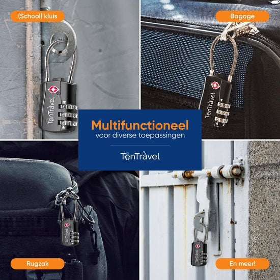 TenTravel Serrure à bagages avec code à 3 chiffres - Serrure à numéro TSA - Cadenas - Serrure de voyage - Serrure à bagages sans clé - Serrure à bagages polyvalente - 2 pièces