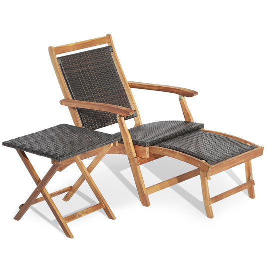 Ensemble de meubles de jardin Coast 2 pièces composé d'une chaise avec repose-pieds extensible et d'une table d'appoint en Acacia Wood Brown