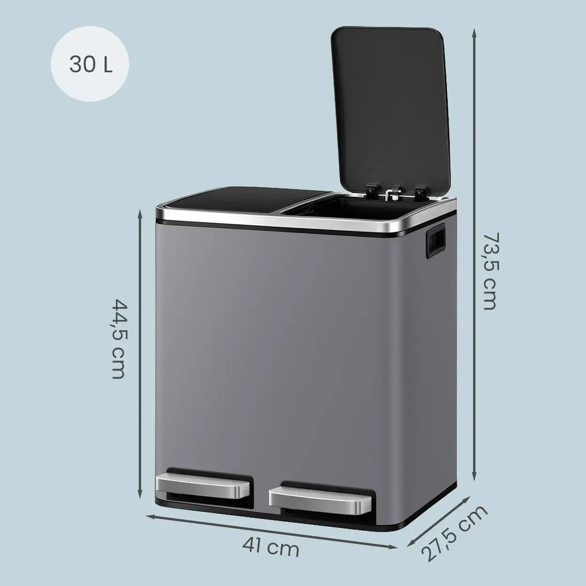 Poubelle JOYFURNOS 16 L - 41,8 × 35,9 × 44,5 cm - Gris - Double compartiment avec fermeture amortie