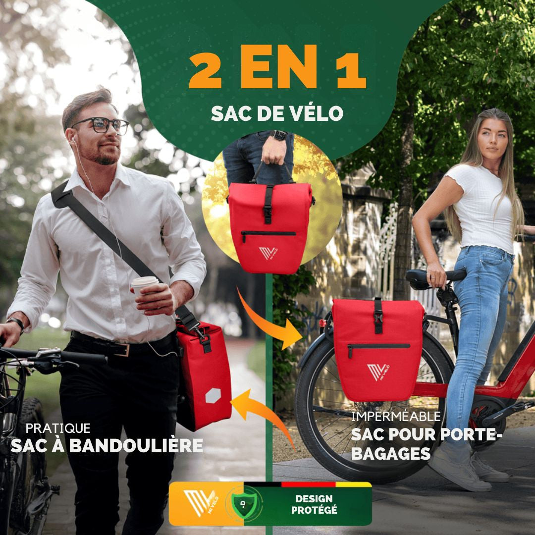 Sacoche pour vélo MIVELO- Imperméable et avec bandoulière - 20 litres - 50 x 31 x 14 cm - Rouge