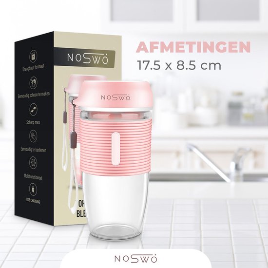 Noswo Blender To Go - Blender portable - Blender portable - Mini Blender pour les déplacements - Smoothie Maker - Blender sans fil - Rose