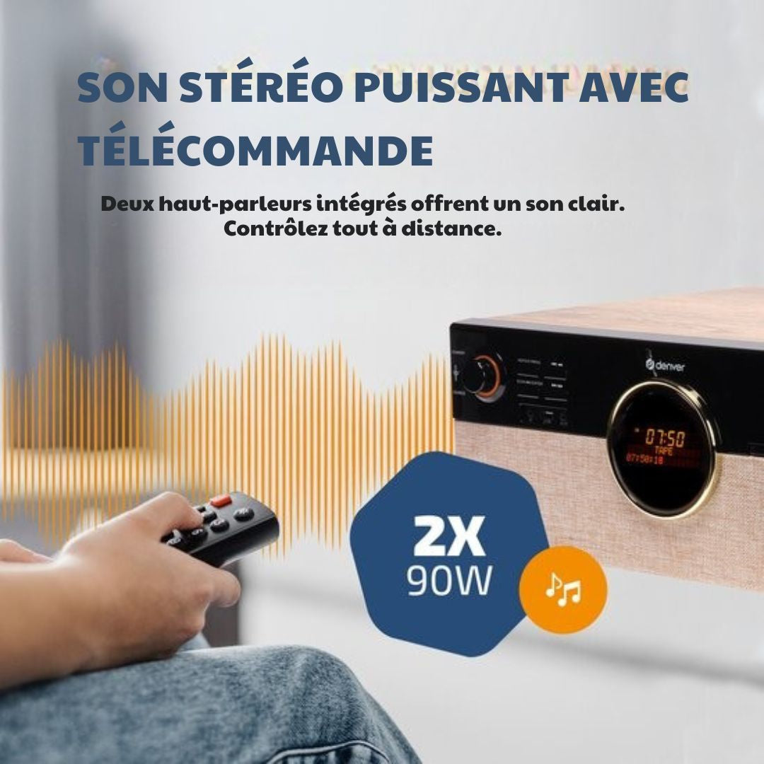Platine vinyle rétro - Denver - Radio - CD - Cassette - Bluetooth - Auto stop - MRD180 - Bois