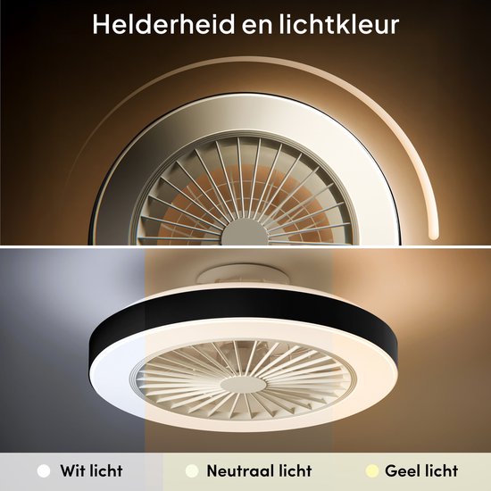 Ventilateur de plafond avec éclairage - Ventilateur-plafonnier - Plafonnier - LED RGBW - Tuya Wi-Fi Smart - Télécommande - ⌀ 50 cm - Noir