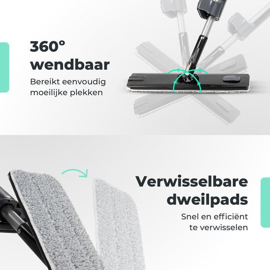 CLEANLY Mopping System with Spray and Wringer 136 cm - Floor Wiper - Mop Set with Foldable Bucket - Spray Mop - Width 36 cm - Black, Grey