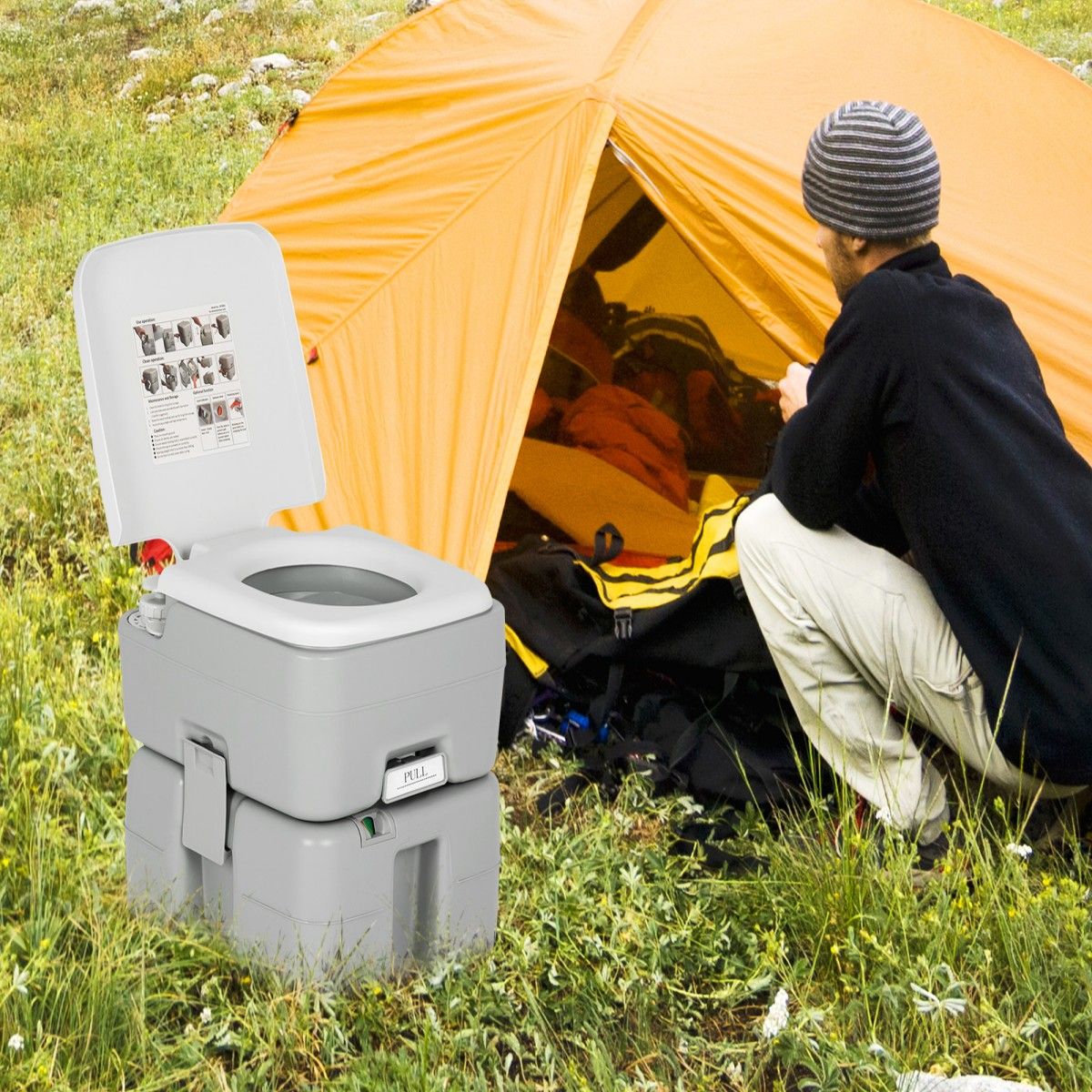 Toilettes de camping portables Coast - Réservoirs séparés - 10 L d'eau propre, 20 L d'eaux usées - Gris