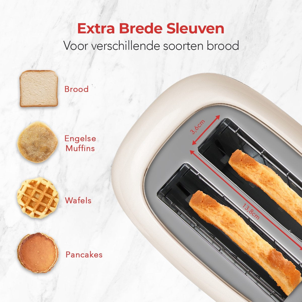 Grille-pain rétro - KitchenBrothers - 2 fentes extra-larges - Beige
