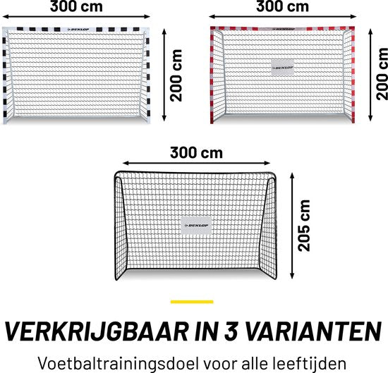 Dunlop Football Goal - But de football 300 x 205 x 120 cm - But de football grand format - Jouets d'extérieur pour enfants et adultes - Montage rapide - But d'entraînement de football - Métal - Noir