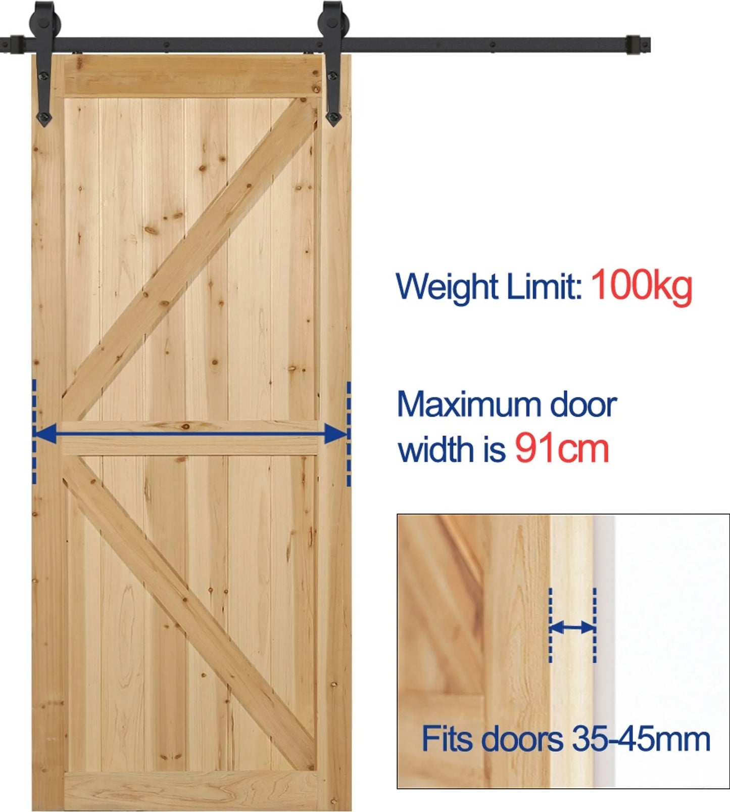 Yaheetech Ensemble de quincaillerie pour portes coulissantes 183 cm - équipé de roulettes en acier au carbone, de butoirs de porte et d'un guide de sol - pour portes en bois et en métal - fer noir - 183 x 23 x 5,5 cm
