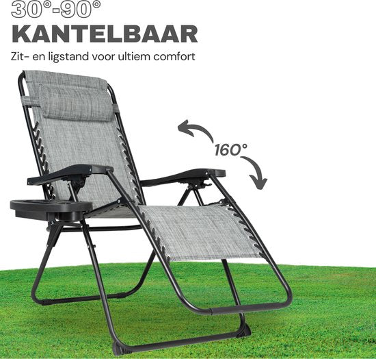 Vaive Luxury Garden Chairs Duoset - Chaise de jardin et chaise longue réglables - 30°-90° réglable - Jardin - Métal - Gris