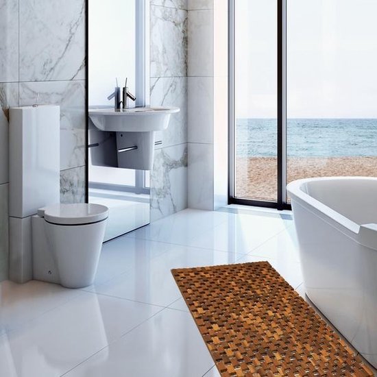 Tapis de bain - Bois d'acacia antidérapant Block Pattern 80x50cm - certifié FSC