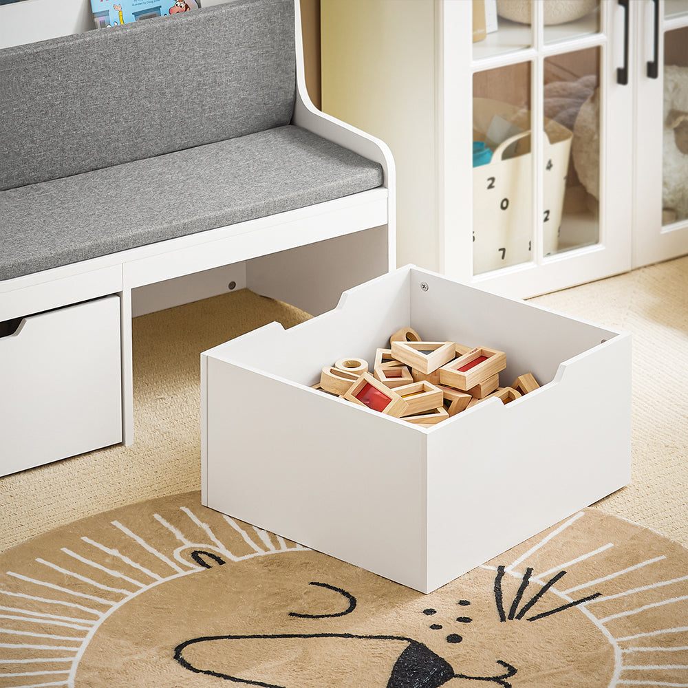 SoBuy Banc de rangement pour enfants avec bibliothèque - 2 Tiroirs - Max. 120 kg - 100 x 45 x 70 cm - Blanc / Gris