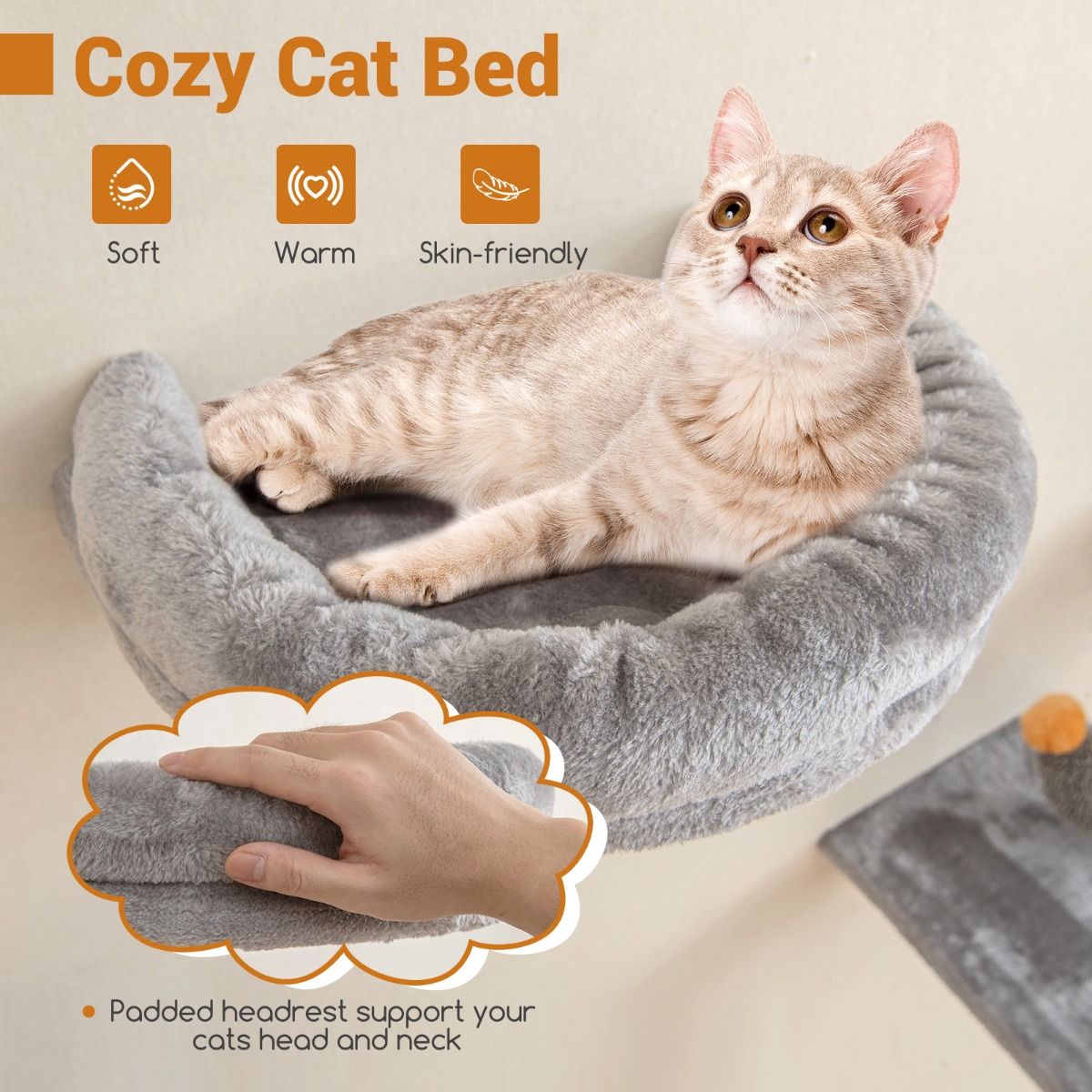 Ensemble de tours pour chats à fixer au mur Coast - Peu encombrant - Plateforme à 2 niveaux - Gris