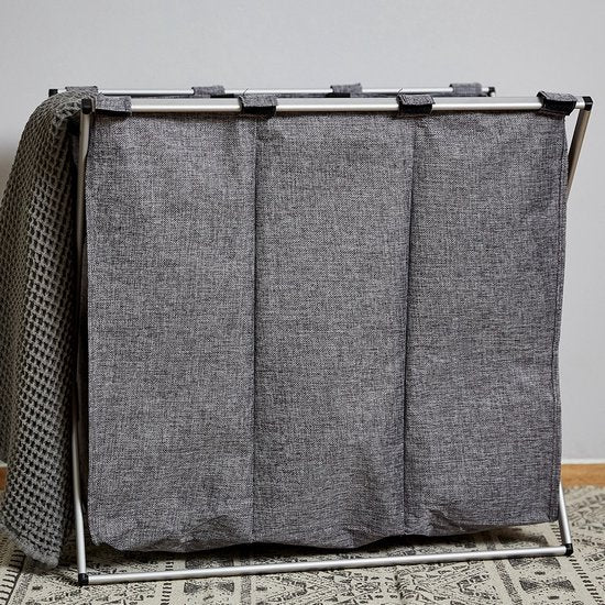 Panier à linge Wenko à 3 compartiments avec fermeture à cordon - 3 compartiments - sans couvercle - 130 litres