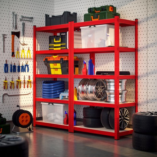 Armoire à rayonnages Lot de 2 - 180x90x40cm Chargeable jusqu'à 1750kg - Rouge