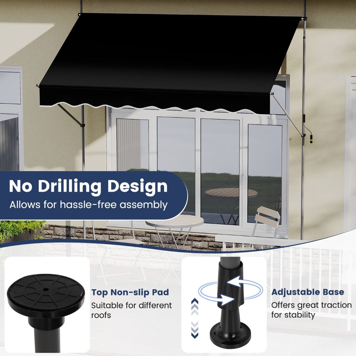 store coast clamp - 250 cm x 120 cm - Hauteur réglable 210-300 cm - Noir - Contrôle manuel & résistant aux UV