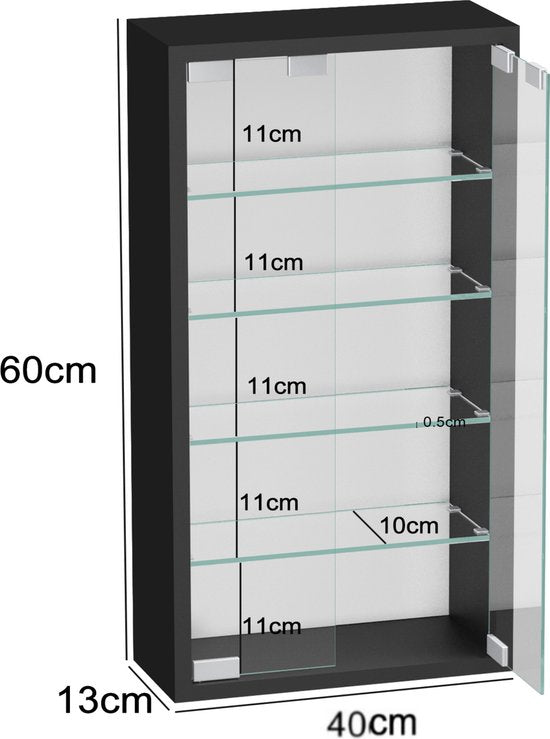 Vitrine murale suspendue debout - 40 x 60 x 12 cm