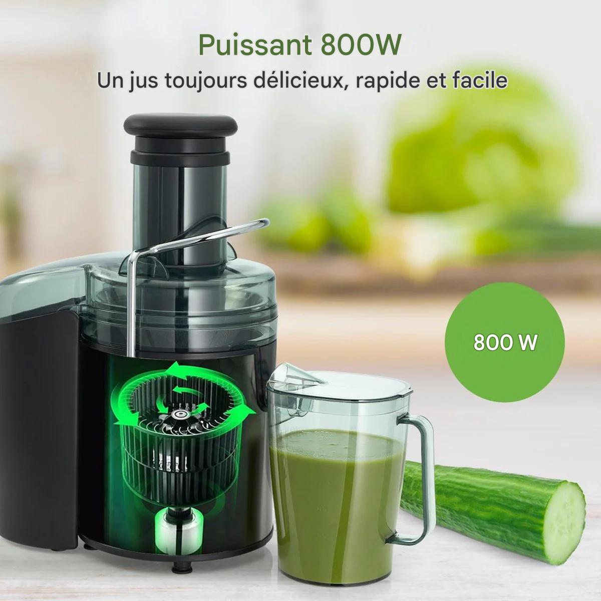 KitchenBrothers Extracteur de jus - Pour légumes et fruits - 1100 ml - 800W - Noir