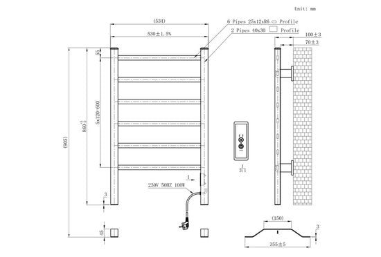 Vlectro - Radiateur sèche-serviettes électrique pour des serviettes merveilleusement chaudes (avec installation sur place GRATUITE* en option) - Noir