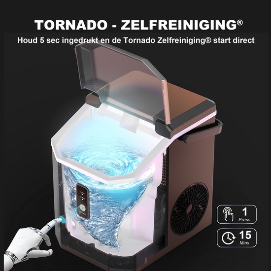 Bardi 1,1 L - Machine à glaçons « Nugget Ice Machine Square » - Machine à glace pilée avec cuillère à glace - 15 kg/24 heures - Machine à glaçons - Avec gobelet isotherme de luxe - Noir