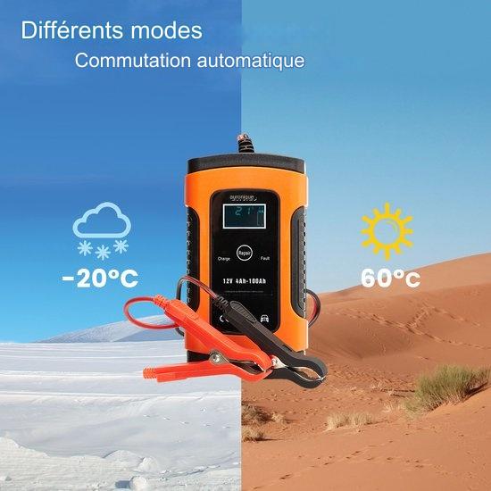 Chargeur de batterie - Auronic - Chargeur de secours - pour voiture et moto - 12V - jusqu'à 100Ah - Orange
