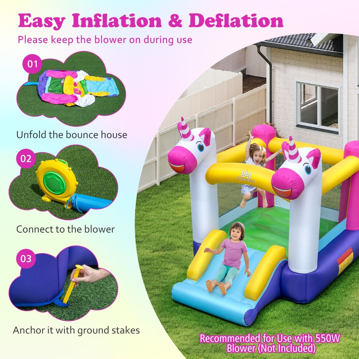 Château gonflable Coast - Trampoline 2-en-1 avec toboggan - Pour enfants - Multicolore