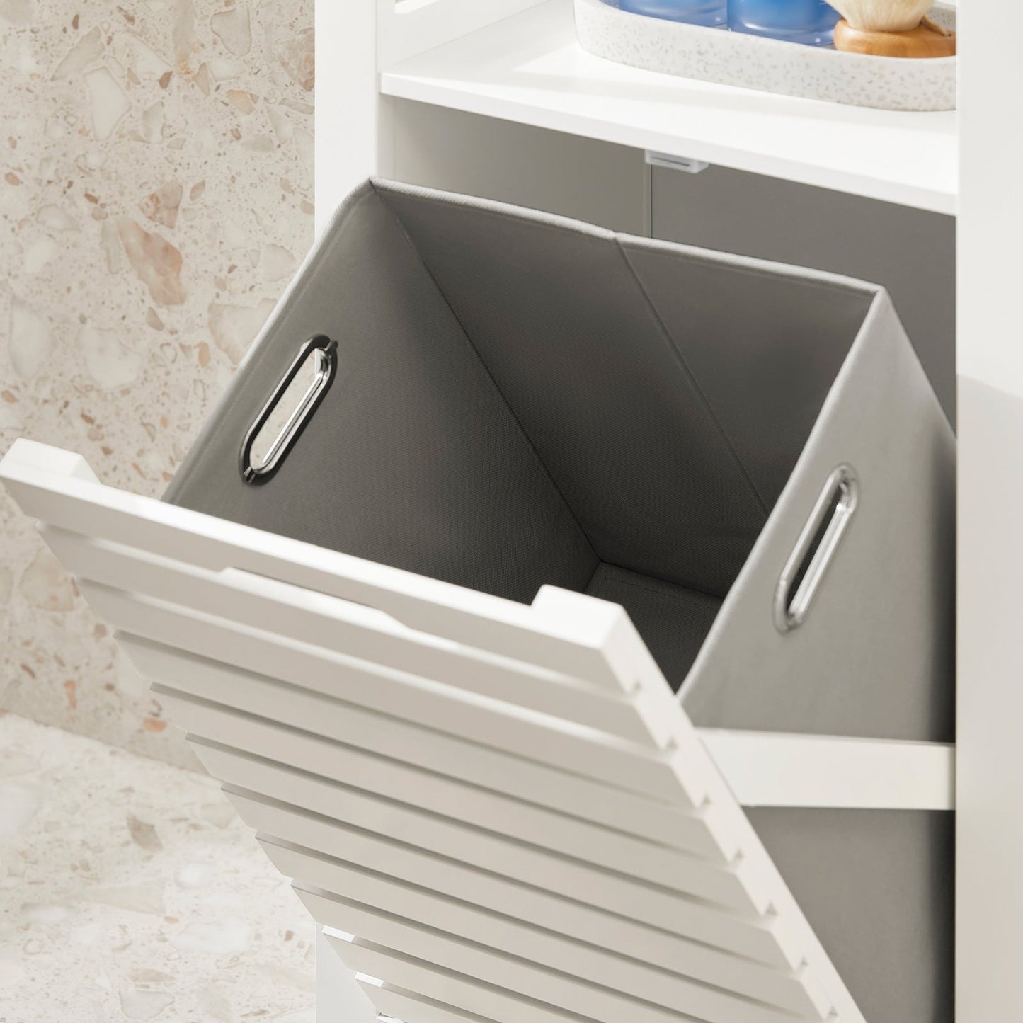 SoBuy BZR67-W Meuble de salle de bain - Panier à linge inclinable - Bois MDF blanc - 42x30x90 cm