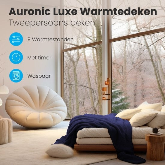 Couverture électrique Auronic - Couverture chauffante - 9 niveaux de chaleur - 2 personnes - 200x150 - Bleu