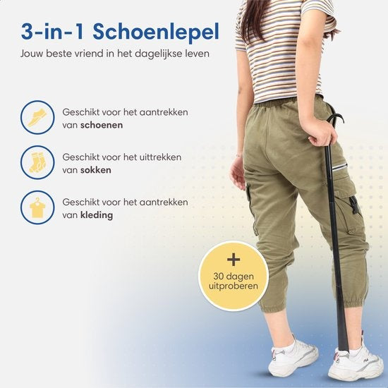 Chausse-pied Safe Life long - 3 longueurs - Comprend un bâton de pansement et une chaussette - Fonction 3 en 1