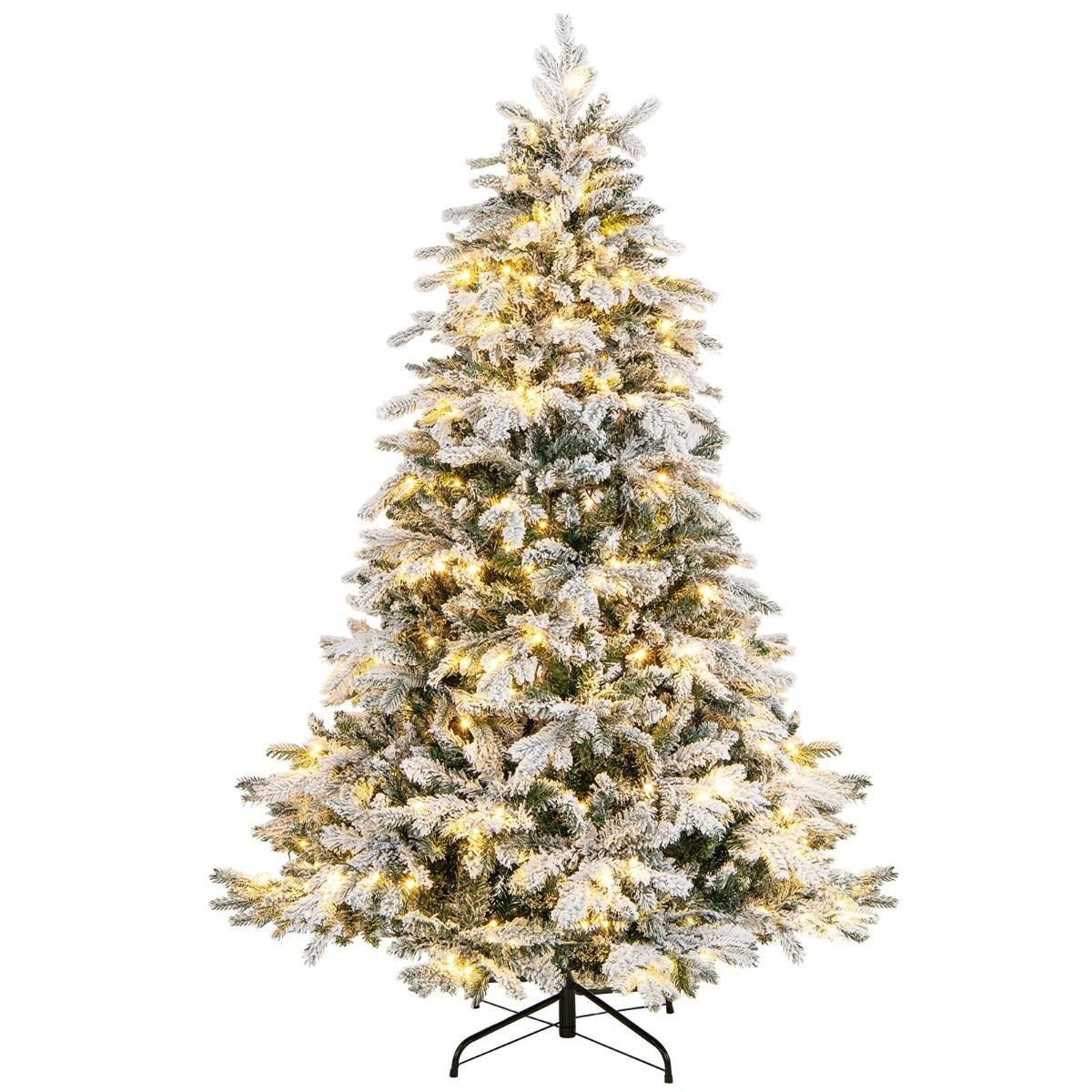 Arbre de Noël artificiel de 180 cm Arbre de Noël floqué avec 1415 branches 260 lumières LED blanc chaud Arbre de Noël illuminé blanc + vert