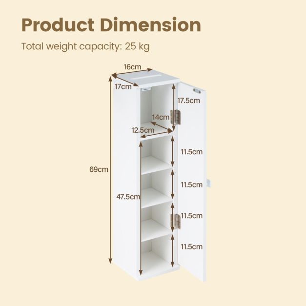 Meuble de salle de bains Coast Smalle – 5 compartiments de rangement – 17 x 16 x 69 cm – Blanc