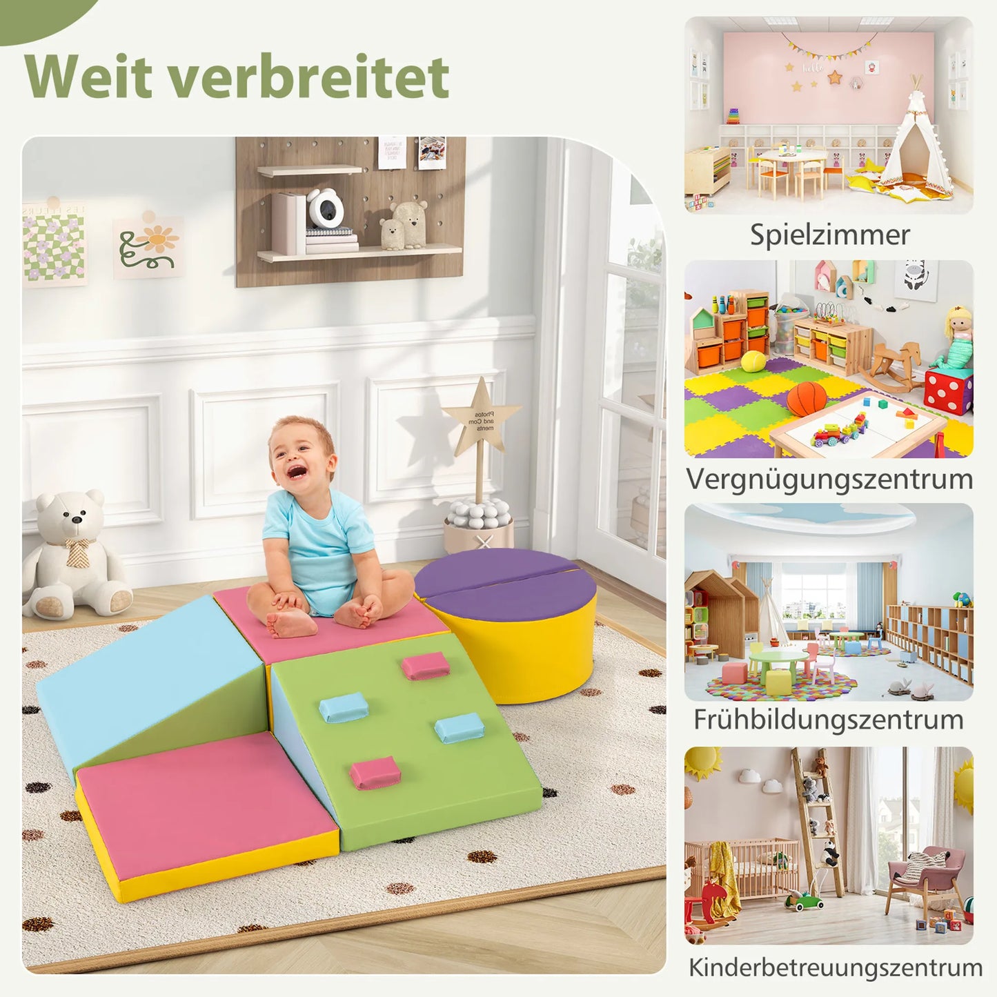 Ensemble de jeu d'escalade Coast en mousse – Doté de fermetures velcro et de coutures soignées, avec des blocs d'escalade faciles à saisir – Pour les salles de jeux et les crèches – Cuir coloré et mousse EPE