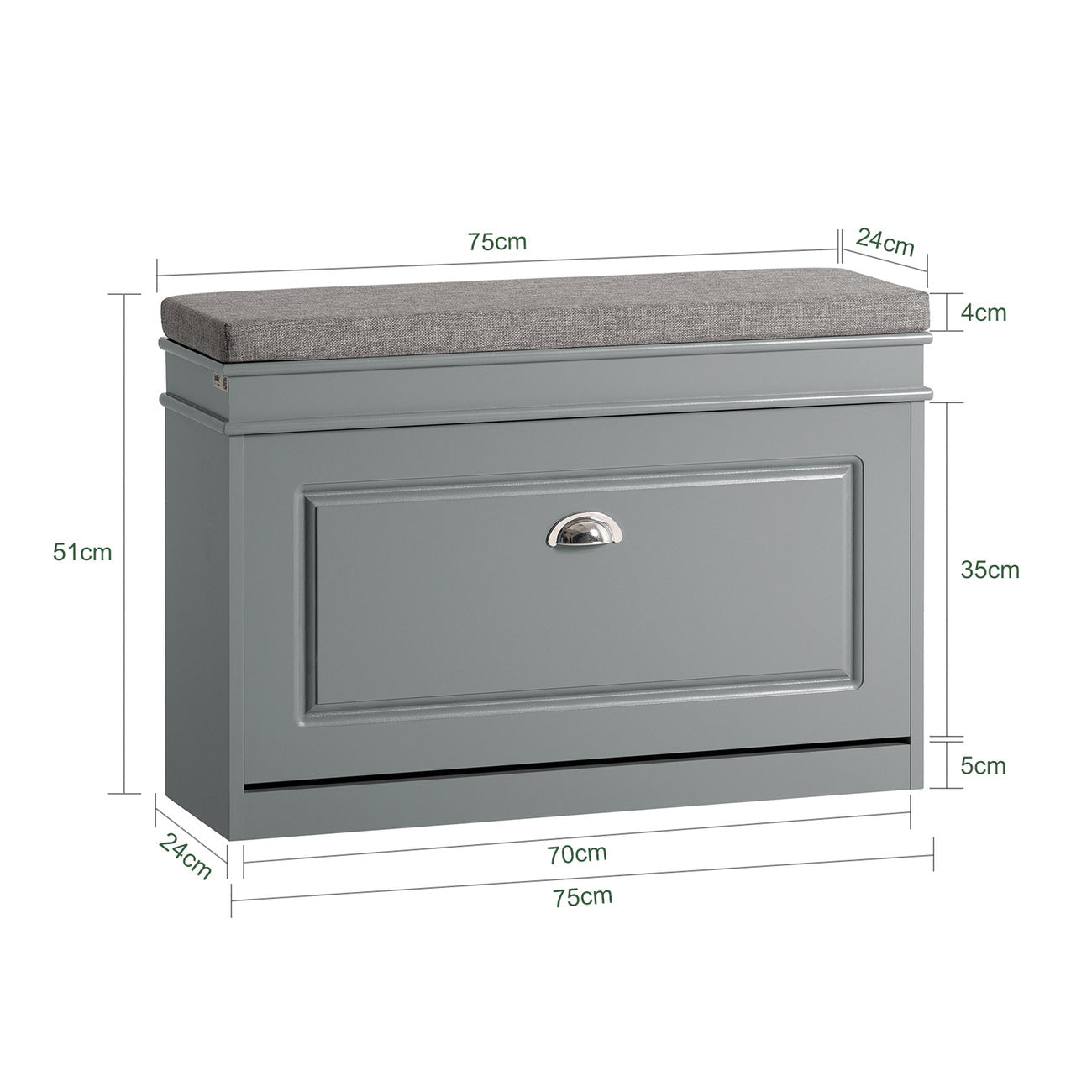 SoBuy FSR82-K-HG Meuble à chaussures avec siège - 75 x 24 x 51 cm - Gris