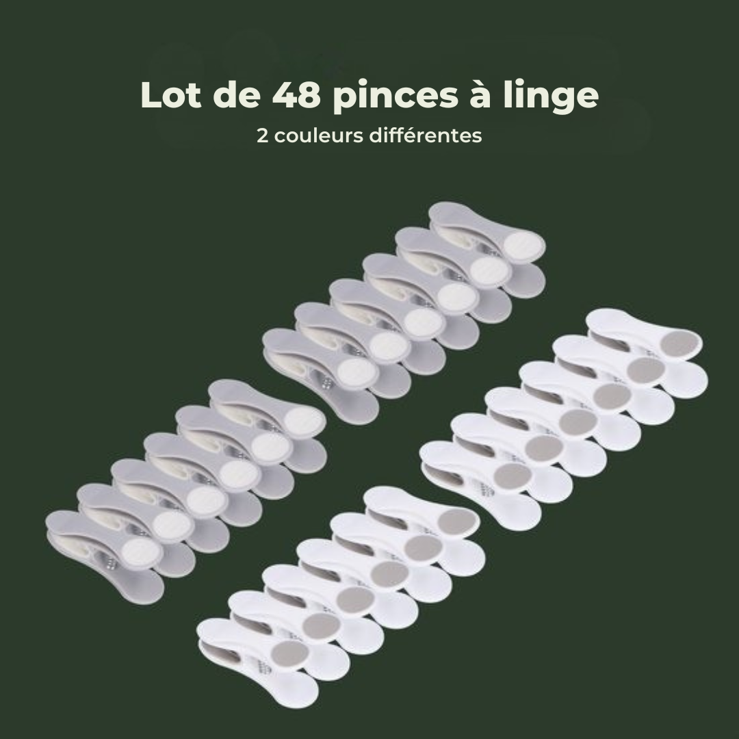 Pinces à linge Gandria - Pinces en plastique - Lot de 48 pièces - Charge max 10 Kg - Gris/Blanc
