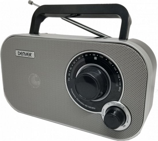 Denver FM Radio Retro - Fonctionne sur batterie ou sur secteur - Radio de cuisine - Radio portable - TR51 - Gris