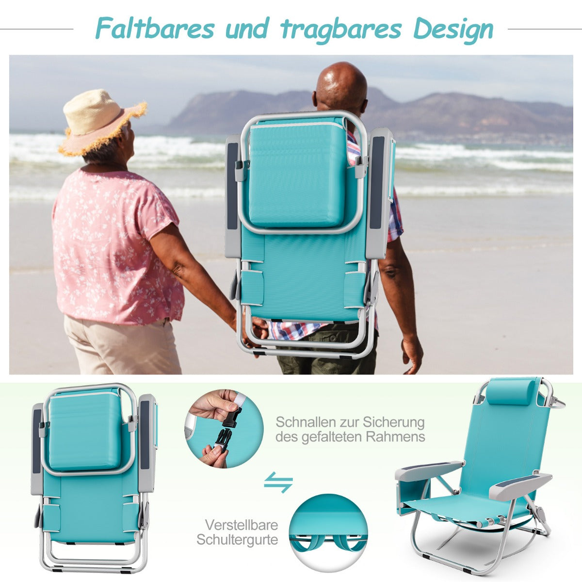 Chaise de plage Coast - 2 pièces - Pliable - Max. 150 kg - 66 x 65 x 78 cm - Bleu