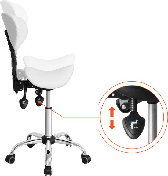 Tabouret de selle ergonomique - tabouret de barbier - tabouret - réglable en hauteur - dossier inclinable et réglable