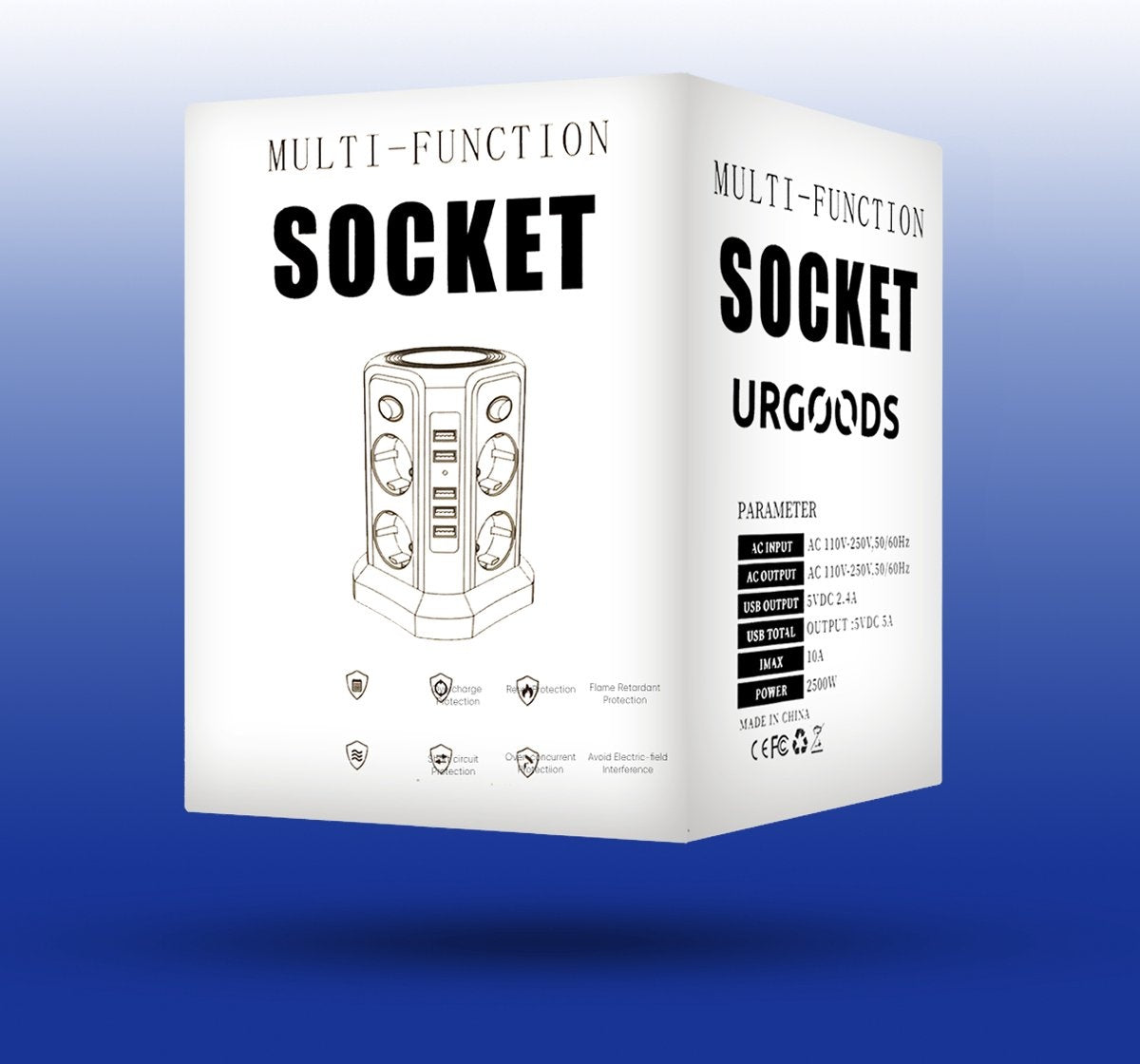 Prise avec interrupteur et USB - Boutons marche/arrêt à économie d'énergie - Bloc d'alimentation - Powercube - Noir - Câble de 3 mètres