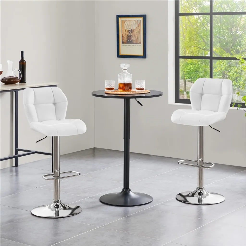Lot de 2 tabourets de bar Yaheetech - Blanc - Tabourets de bar pivotants à 360° et réglables, avec dossier et repose-pieds