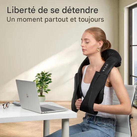 Auronic Shiatsu Coussin de massage - Electrique - sans fil- Appareils de massage - Appareil de massage pour la nuque et les épaules - Infrarouge - Noir