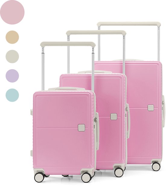 Skycases City Walker - Ensemble de valises 3 pièces | Léger et durable | 20, 24 et 28 pouces | Roues pivotantes à 360° | Verrouillage TSA | Housses de protection incluses - Rose