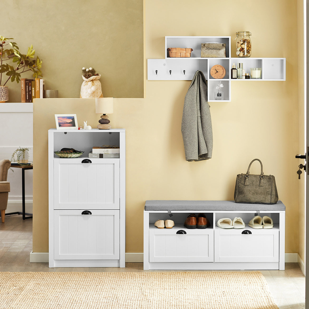 SoBuy FSR87-K-W Meuble à chaussures avec 2 abattants - 60 x 24 x 110 cm - Blanc