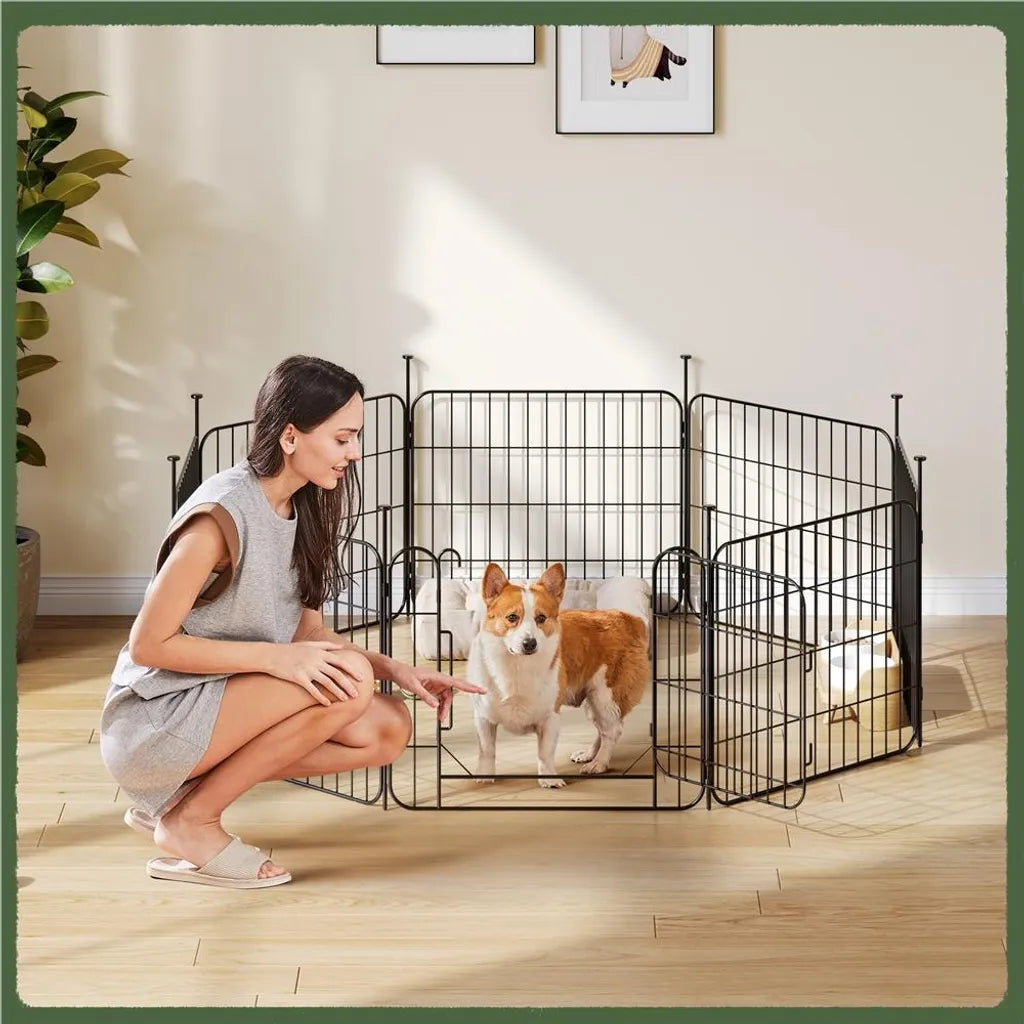 Yaheetech Parc à chiots - 8 panneaux - avec porte - pliable - 50 cm de haut - Parc à chiens - noir